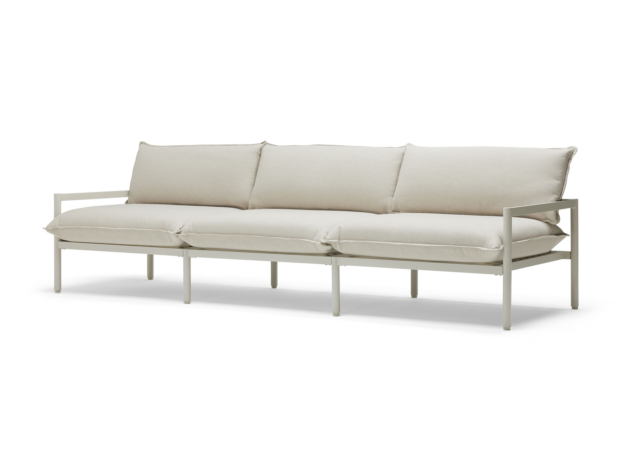 3 seat white outdoor sofa front angle view